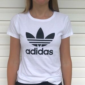 Basic white Adidas shirt with black Adidas logo